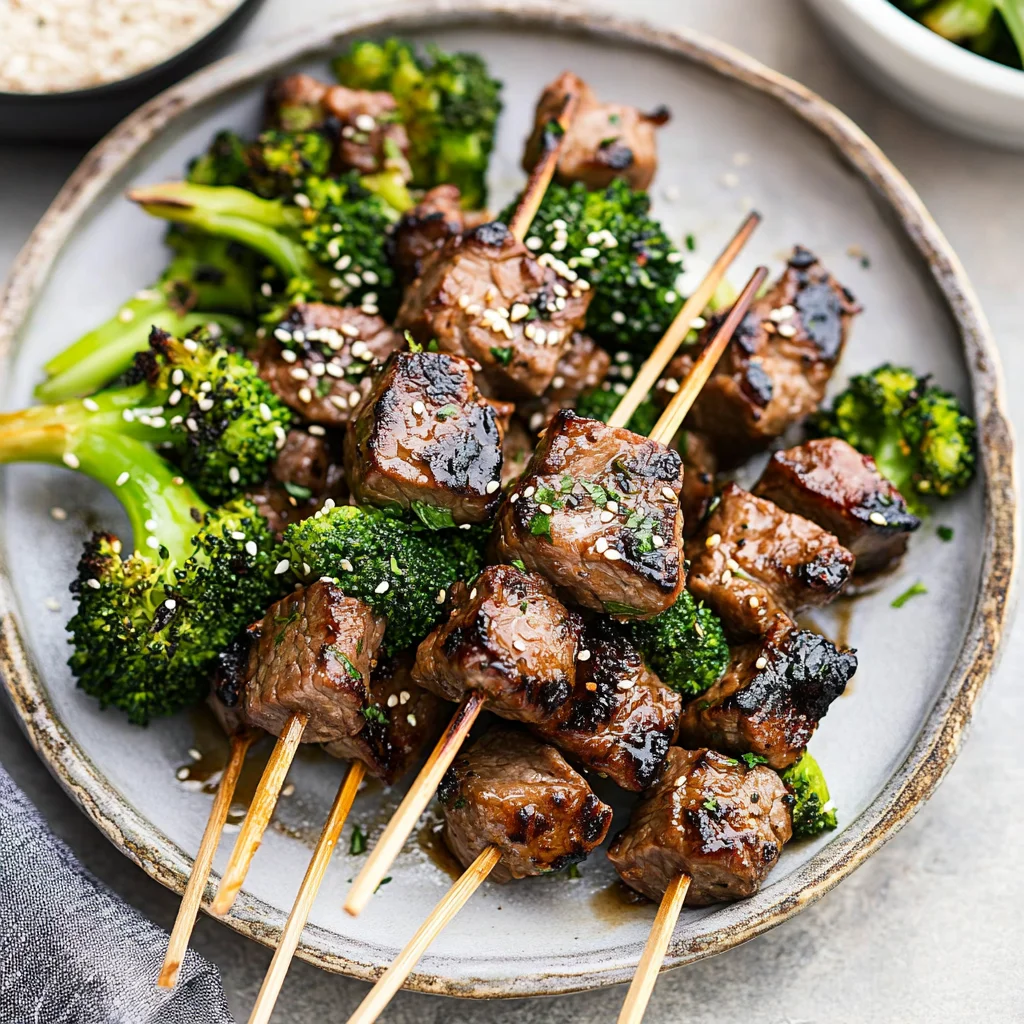 Soy-Marinated Beef and Broccoli Skewers