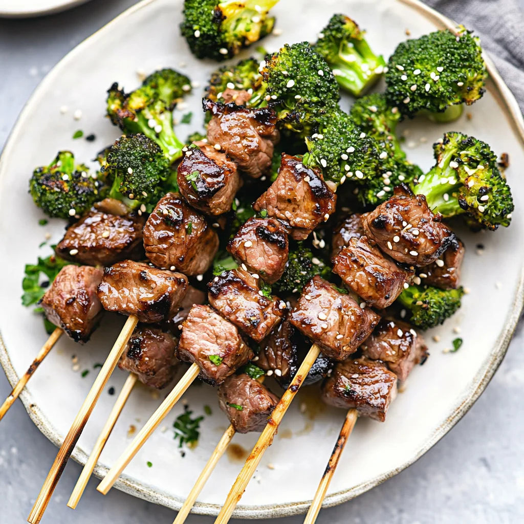 Soy-Marinated Beef and Broccoli Skewers