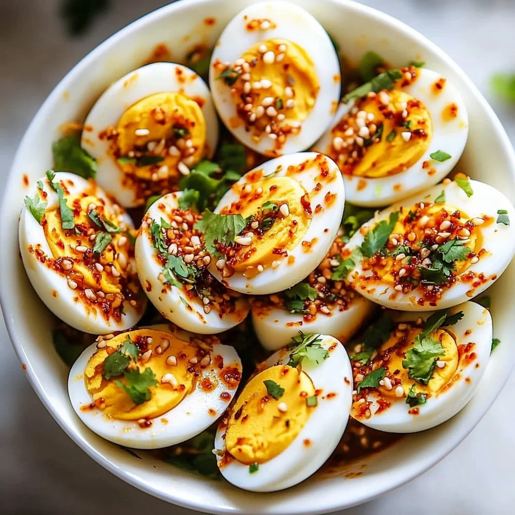 Spicy Chili Garlic Deviled Eggs
