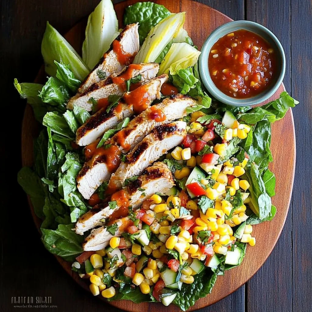Grilled Romaine, Corn and Chicken Salad with Salsa Dressing