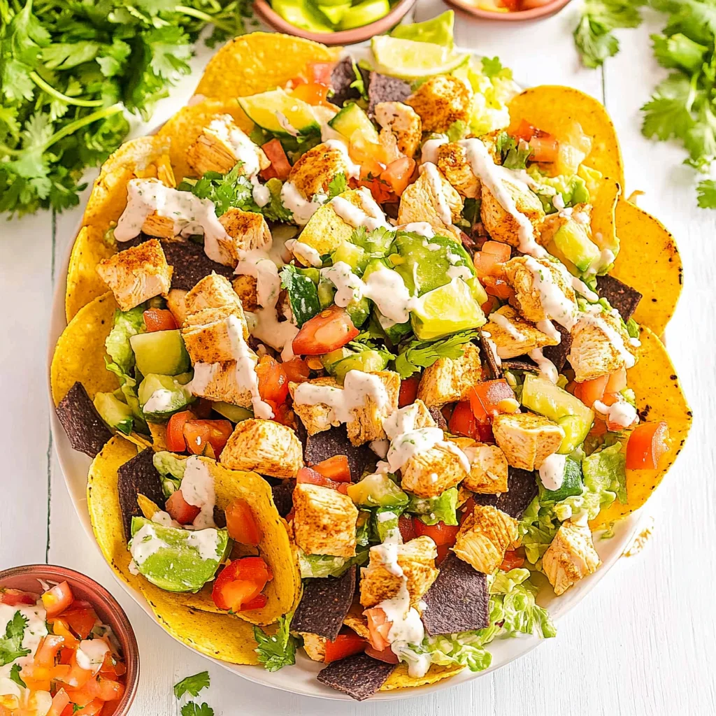 Loaded Chicken Taco Salad with Creamy Lime-Cilantro Dressing