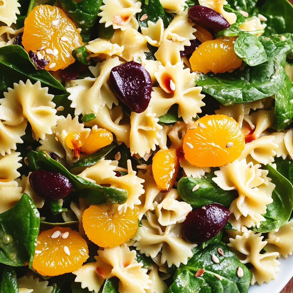 Mandarin Pasta Spinach Salad with Teriyaki Dressing