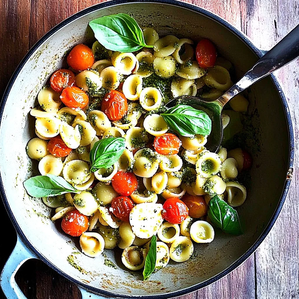 Orecchiette with Cherry Tomatoes, Mozzarella & Basil Pesto