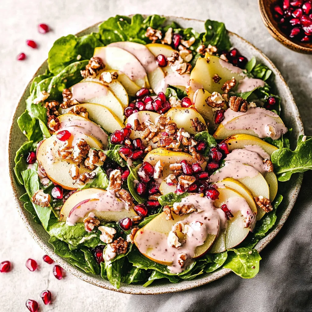 Pear Salad with Creamy Pomegranate Dressing