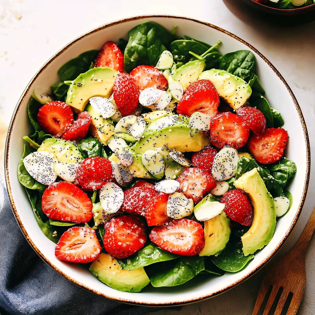 Strawberry Avocado Spinach Salad with Poppyseed Dressing