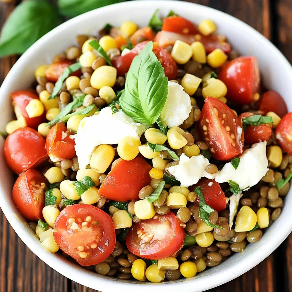 Summer Lentil Salad with Corn, Tomatoes, Mozzarella & Basil