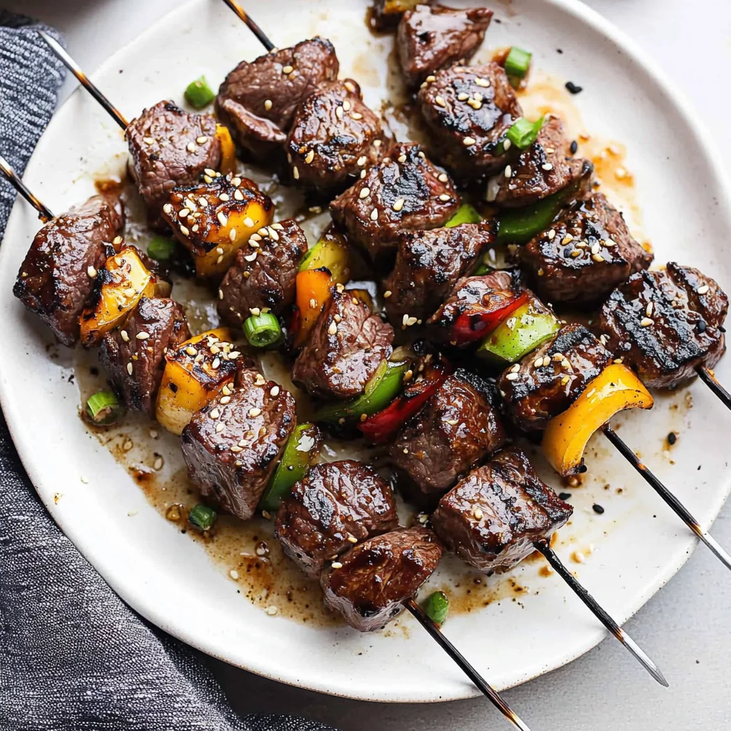 Grilled Asian Garlic Steak Skewers