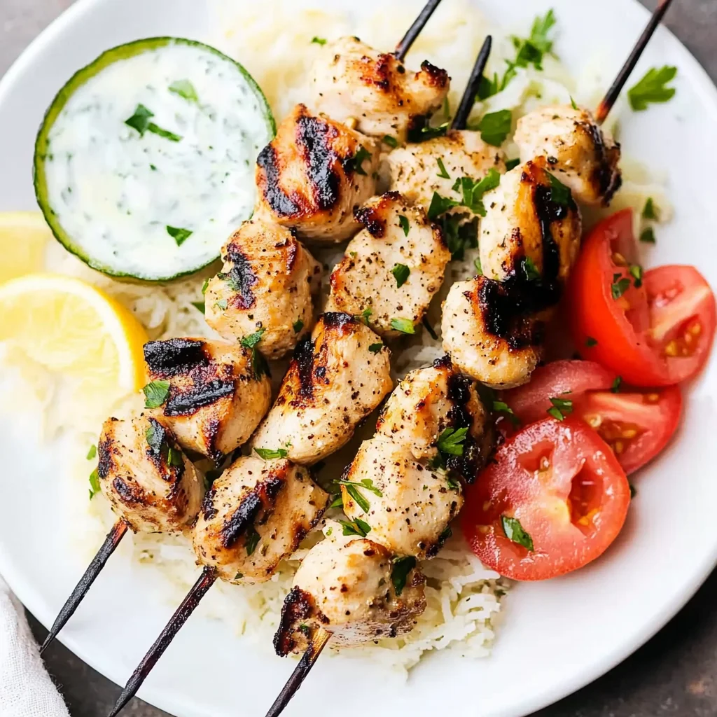 Grilled Chicken Kabobs with Cucumber Yogurt Sauce