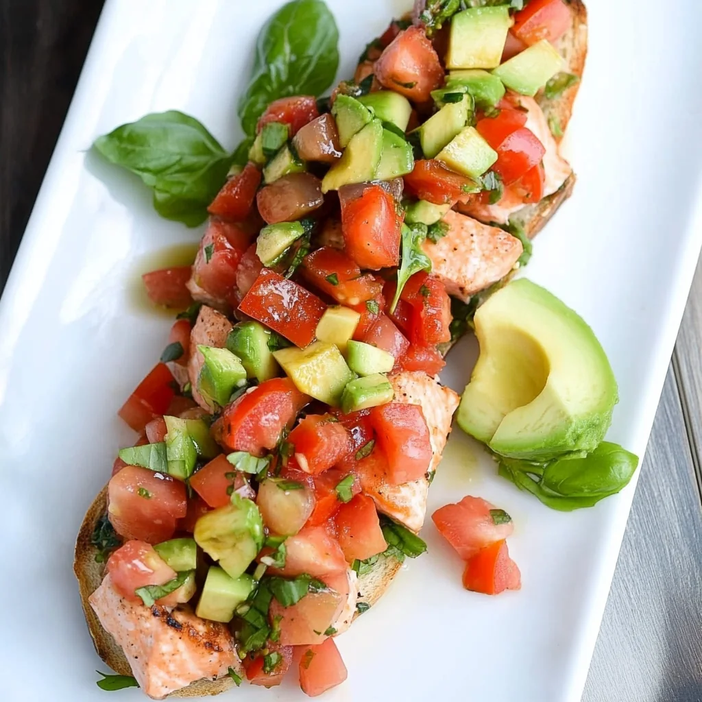 Grilled Salmon Bruschetta with Avocado
