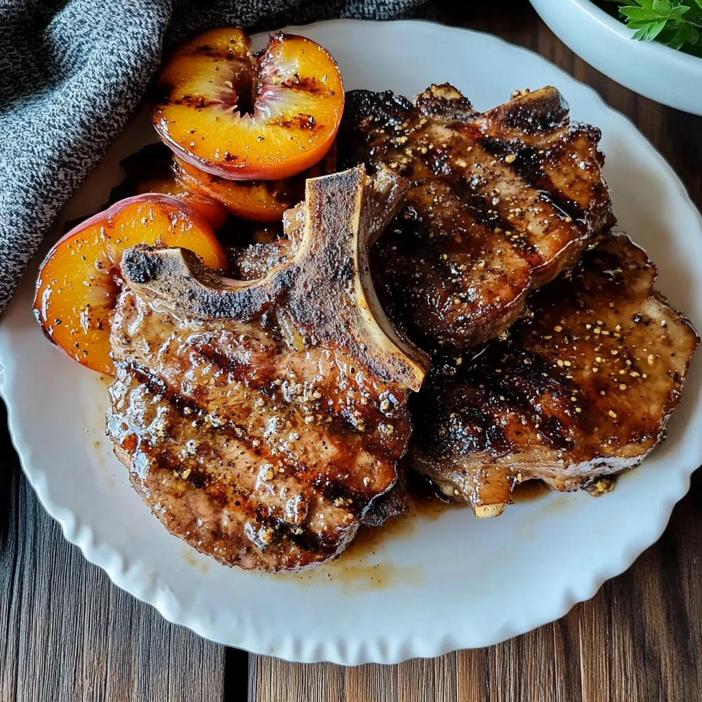 Juicy Grilled beef Chops with Spicy Peach Glaze
