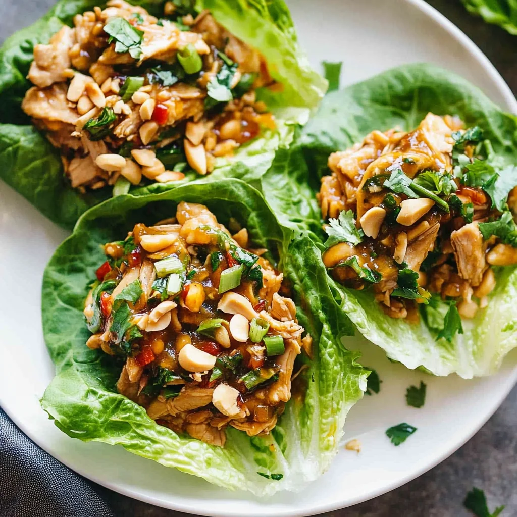 Peanut Chicken Lettuce Wraps with Ginger Garlic Sauce