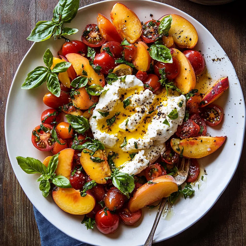 Tomato, Peach, and Burrata Salad