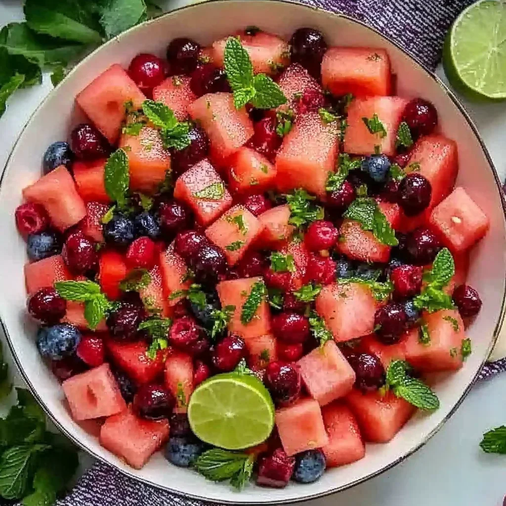 Watermelon Fruit Salad with Lime Mint Dressing