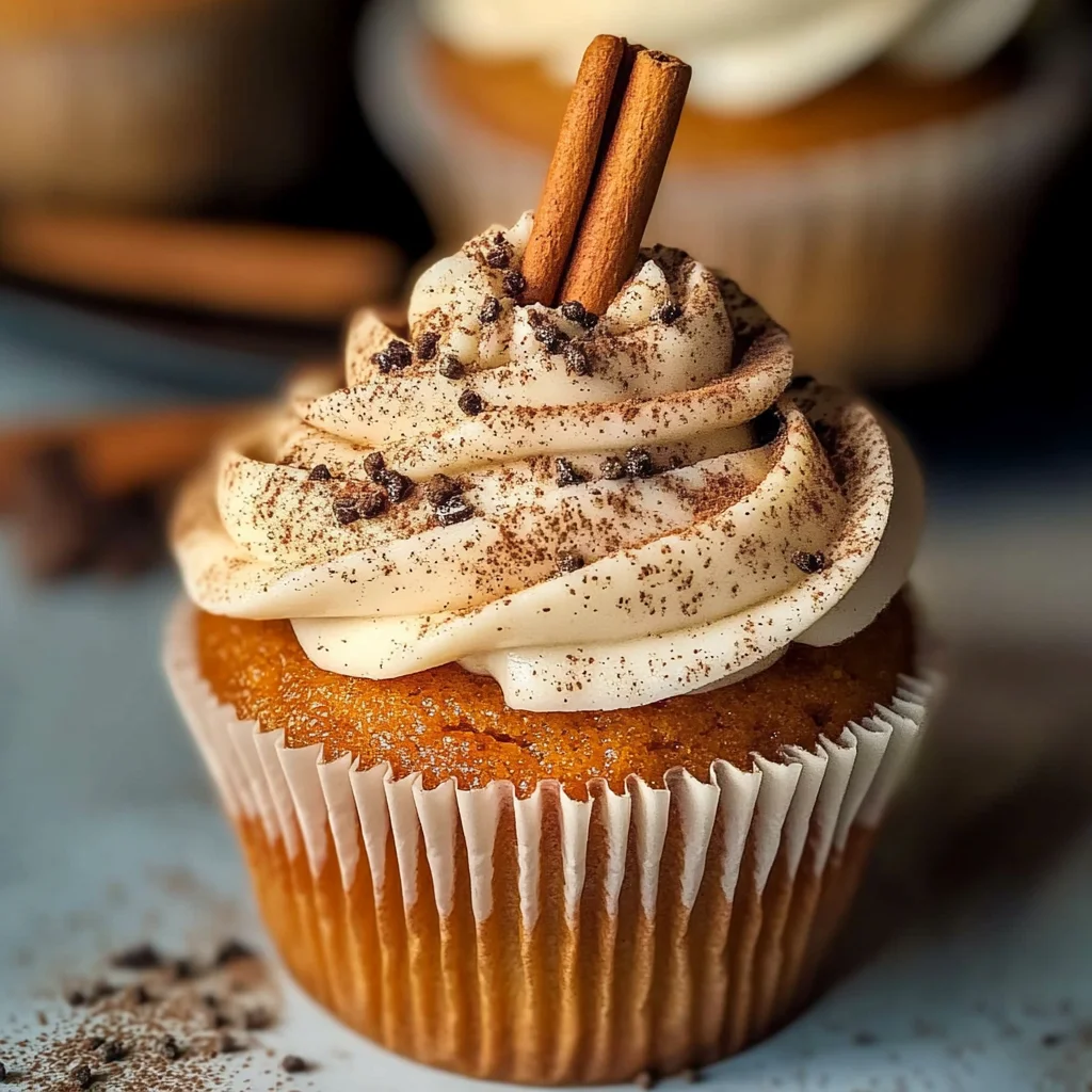 Vanilla Chai Pumpkin Latte Cupcakes with Cinnamon Brown Sugar Frosting