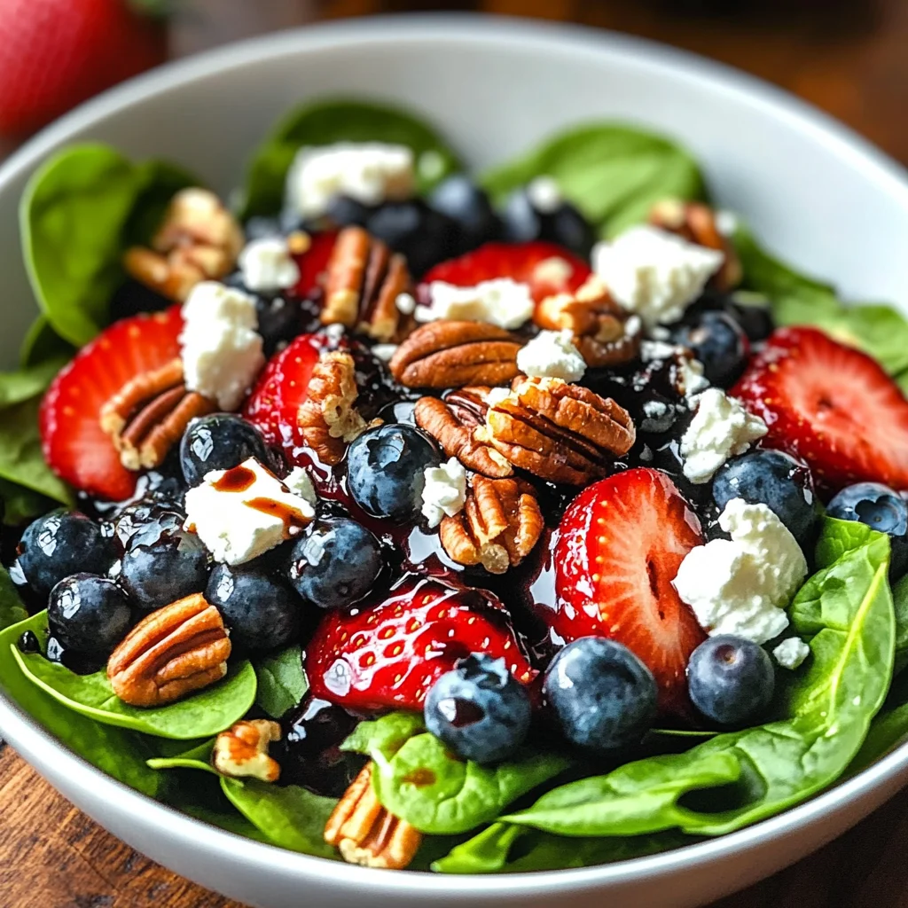 Berry Spinach Salad with Pecans, Feta, and Balsamic Glaze