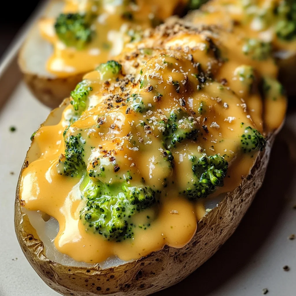 Cheesy Baked Potatoes with Broccoli Cheese Sauce