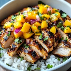 Jerk Chicken Bowls with Mango Salsa and Coconut Rice