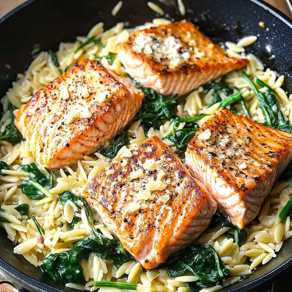 One Skillet Salmon with Lemon Orzo