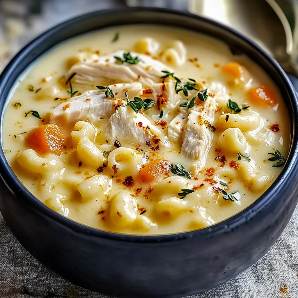 Creamy Chicken Macaroni Cheese Soup