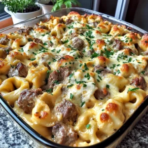 Golden Cheese Steak Tortellini Casserole